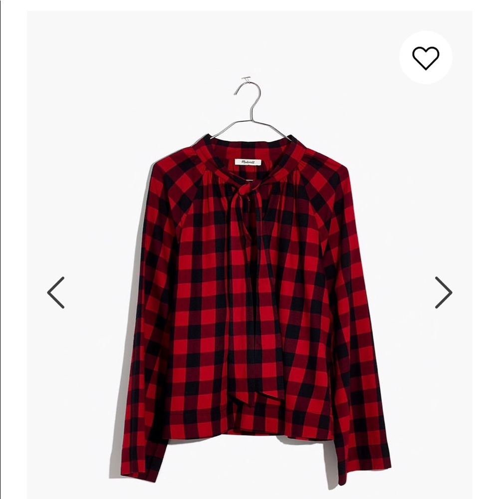 Tie Neck Popover Shirt in Buffalo Plaid NWOT